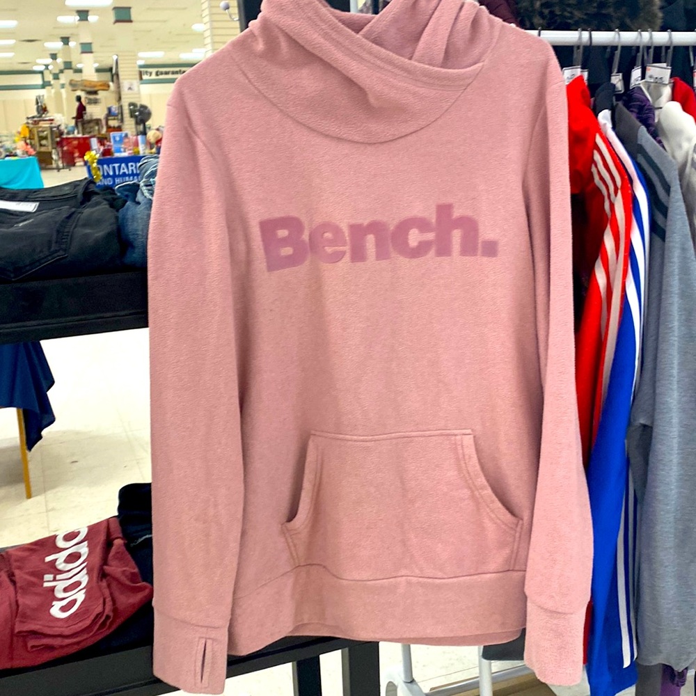 BENCH Light Pink Fleece Long Hoodie Sweatshirt with Logo M